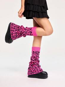 ROMWE Grunge Punk 1双可爱卡哇伊心形豹纹白底宽腿保暖裤 - 彩色 - 查看 2