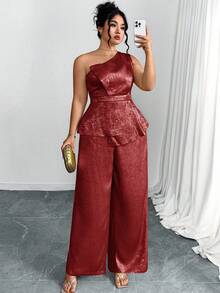 Ellevyn Bộ 2 áo crop top không tay họa tiết lá vàng thanh lịch và quần ống rộng cho nữ cỡ lớn - Đỏ - Xem 6