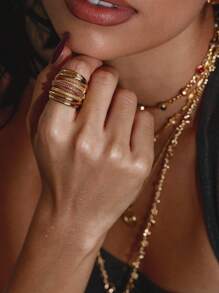 Glisma 18K Gold-Plated 1pc Pearl/Mother Of Pearl, Metallic, Rhinestone Encrusted Open Ring, Elegant, Cute, Luxury For Party, Casual, Concert/Festival, Night Club, Wedding, Holiday, Vacation, Camping, Y2K/For Mom/Women/Girl, Fall/Autumn/Winter/Festival/Holiday/Vacation/Old Money/Halloween