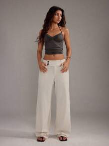 TRNVIE Pantalones de verano de unicolor de moda para mujeres