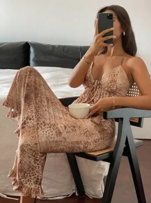 DAZY 2 Stücke Leoparden-Muster Sexy Damen Pyjama Set