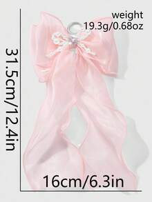 ROMWE Kawaii 1 chiếc móc khóa/túi xách DIY đính ngọc trai giả màu trắng đính hạt thủ công thanh lịch, pha lê & đá giả, nơ đôi lưới màu hồng, phụ kiện thời trang dành cho nữ, thích hợp làm trang phục hàng ngày hoặc làm quà tặng - Hồng - Xem 4