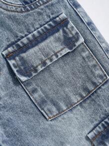 Calças Denim para Bebês Meninos, Denim Casuais Confortáveis com Cintura Elástica Rasgada Lavados em Azul para Bebês e Crianças Pequenas + Design de Múltiplos Bolsos Calça Cargo de Perna Reta, Estilo de Moda de Rua, Adequado para Primavera, Outono e Inverno - Lavagem clara - Visão 5