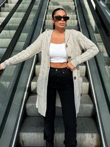 EURMUSE Women's Solid Color Long Sleeve Single-Breasted Casual Hooded Knit Cardigan, Autumn/Winter - White - View 2