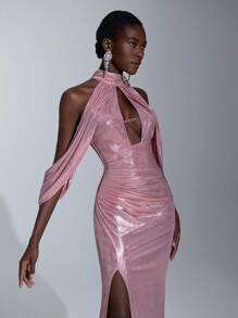 Elitara 优雅、浪漫、性感、简约、浅粉色、针织弹力面料、梭织、文胸罩杯、鱼尾裙摆、拖尾、时尚、网红、节日、度假、生日派对、婚礼活动、正式晚礼服 - 藕粉色 - 查看 7