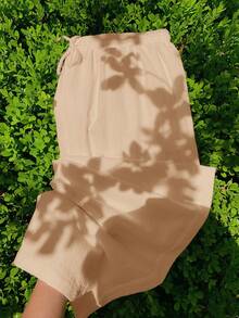 Comfortcana Plus Size Women Casual Solid Color Wide Leg Pants - Apricot - View 5