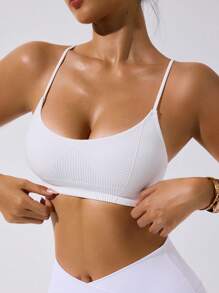 Dewbera Áo hai dây thể thao liền mạch màu trắng đơn giản dành cho nữ - trắng - Xem 6