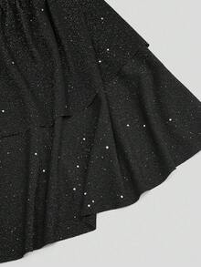 Sweetra Váy dự tiệc viền kép viền kim loại cỡ lớn, thắt eo - màu đen - Xem 4