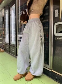 DAZY 女式韩版宽松系带休闲长款运动裤秋季女式慢跑裤 - 灰色 - 查看 4