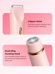 Teckwe Women Bikini Trimmer, Dual-Head Hair Trimmer For Women, 2-In-1 Bikini Shaver With Ceramic Blade Heads & Type-C Charging Port, Electric Razors For Women Pubic Hair,Underarms,Legs,Arms,Face,Pink