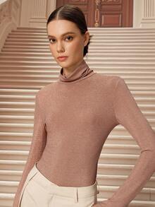 SHEIN Unity 女士针织紧身衣，修身剪裁，优雅迷人，奢华优雅风格，适合夏秋季节 - 藕粉色 - 查看 3