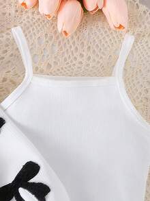 SHEIN 3pcs Young Girls Knitted Bowknot Cardigan, Ribbed Camisole, And Pleated Skirt Set, Fashionable Children Casual Outfit For Autumn Fall Winter - White - View 4