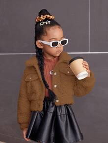 SHEIN 秋冬年轻女孩街头风格休闲泡泡羊毛夹克 - 駝色 - 查看 5