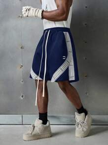 NEON BLANC 男士街头时尚刺绣字母针织腰带短裤 - 藏蓝色 - 查看 3