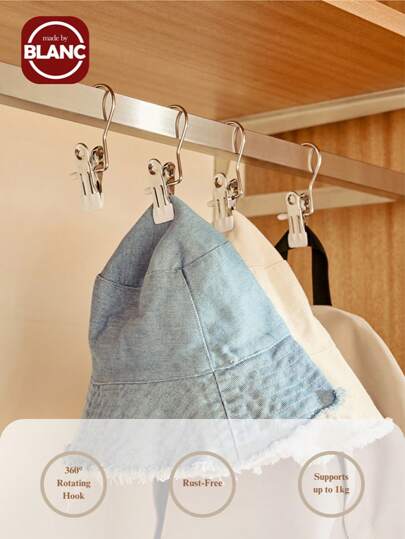 Madebyblanc 360° Rotating Multifunctional Stainless Steel Hook Three-Word Clip, Sock Drying Rack, Stainless Steel Belt Drying Rack, Clothes Rack, Multifunctional Sock Drying Artifact For Home Balcony, Home Dipped Plastic Traceless Storage And Drying Hat Clip, Scarf Scarf Clip, Balcony Clothes Rack, Bedroom Wardrobe Storage Rack Non-Slip Clothes Rack, Heavy And Sturdy, An Essential Tool For Storing Clothes In Dormitories During The School Season, Used For Home Clothespins