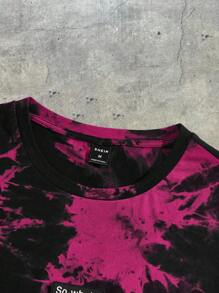 AXEPEAK Men Cotton Tie Dye Slogan Patched Tee, Summer