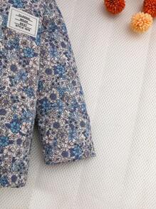 SHEIN Vintaside Kids 复古碎花连帽夹克，适合女婴，拉链开合，保暖内衬，休闲时尚冬季外套 - 彩色 - 查看 4