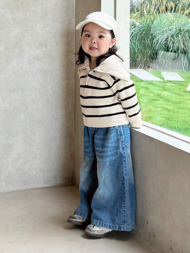 Toddler Girls' Korean Style Striped Casual Long Sleeve Sweater, Spring/Autumn