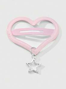 ROMWE Kawaii Bộ 2 kẹp tóc đính đá hình trái tim và ngôi sao lấp lánh màu hồng chất lượng cao dễ thương và đơn giản, thích hợp để đeo hàng ngày, làm quà tặng cho bé gái - Hồng - Xem 5