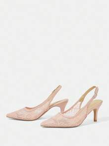 CUCCOO HITCHD 女士优雅浪漫性感时尚浅粉色网眼尖头细高跟中跟鞋，适合正式场合、婚礼、派对、万圣节、圣诞节、感恩节、情人节 - 粉色 - 查看 9