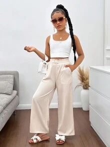 SHEIN Tween Girls' Casual Loose Straight Leg Pants