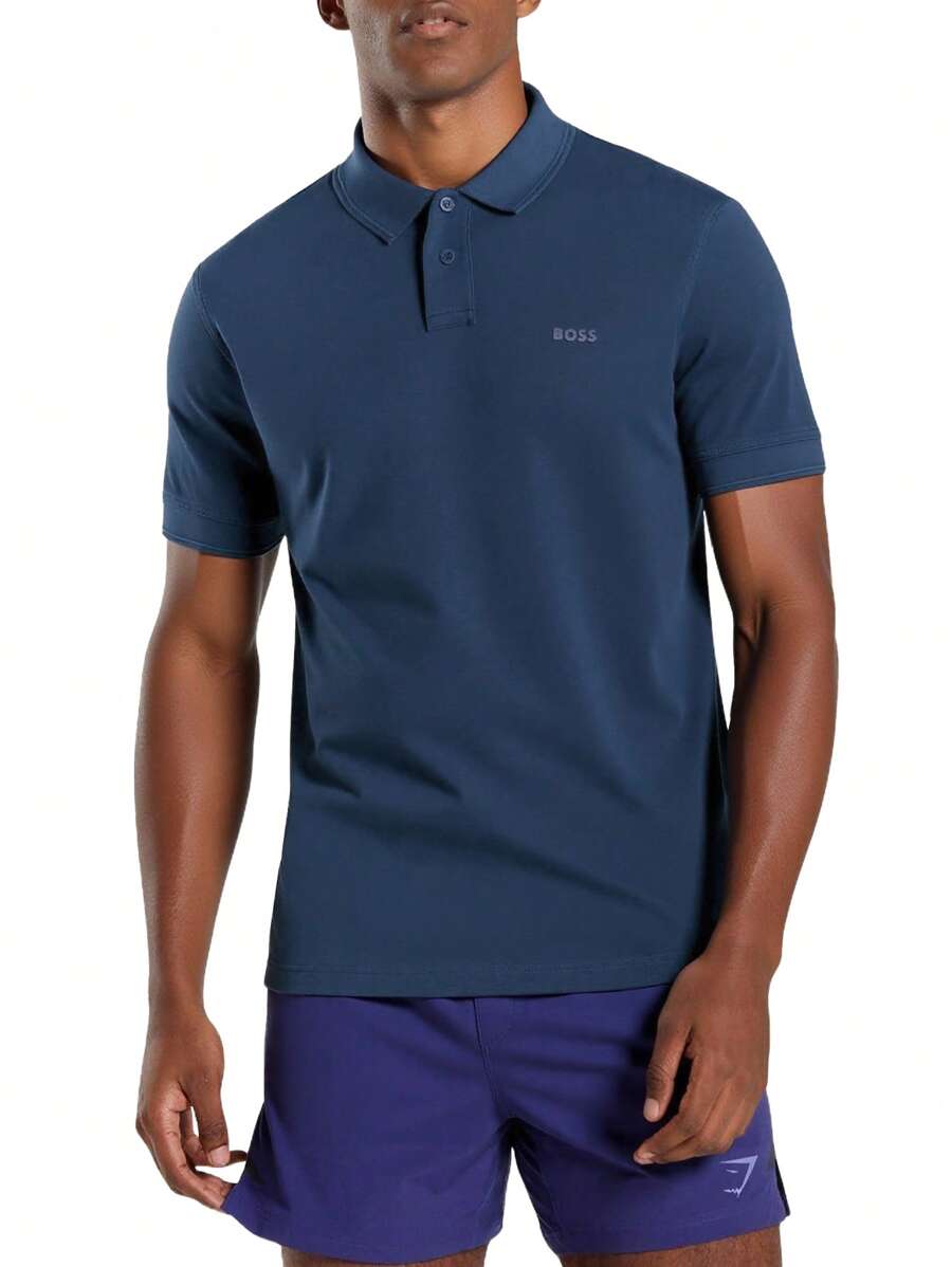 Hugo Boss Áo thun nam cổ bẻ tay ngắn đa năng thường ngày - 464 Mở Xanh - Xem 1