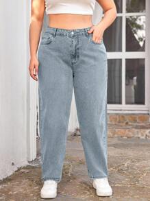 EURMUSE 100%纯棉大码锥形休闲牛仔裤 - 淺藍色 - 查看 4