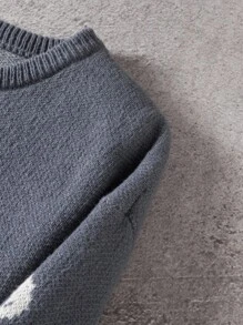 Manfinity EMRG 男士休闲印花圆领长袖毛衣男士针织毛衣肖像毛衣男士图案毛衣垃圾摇滚毛衣复古图案毛衣，秋冬 - 灰色 - 查看 4