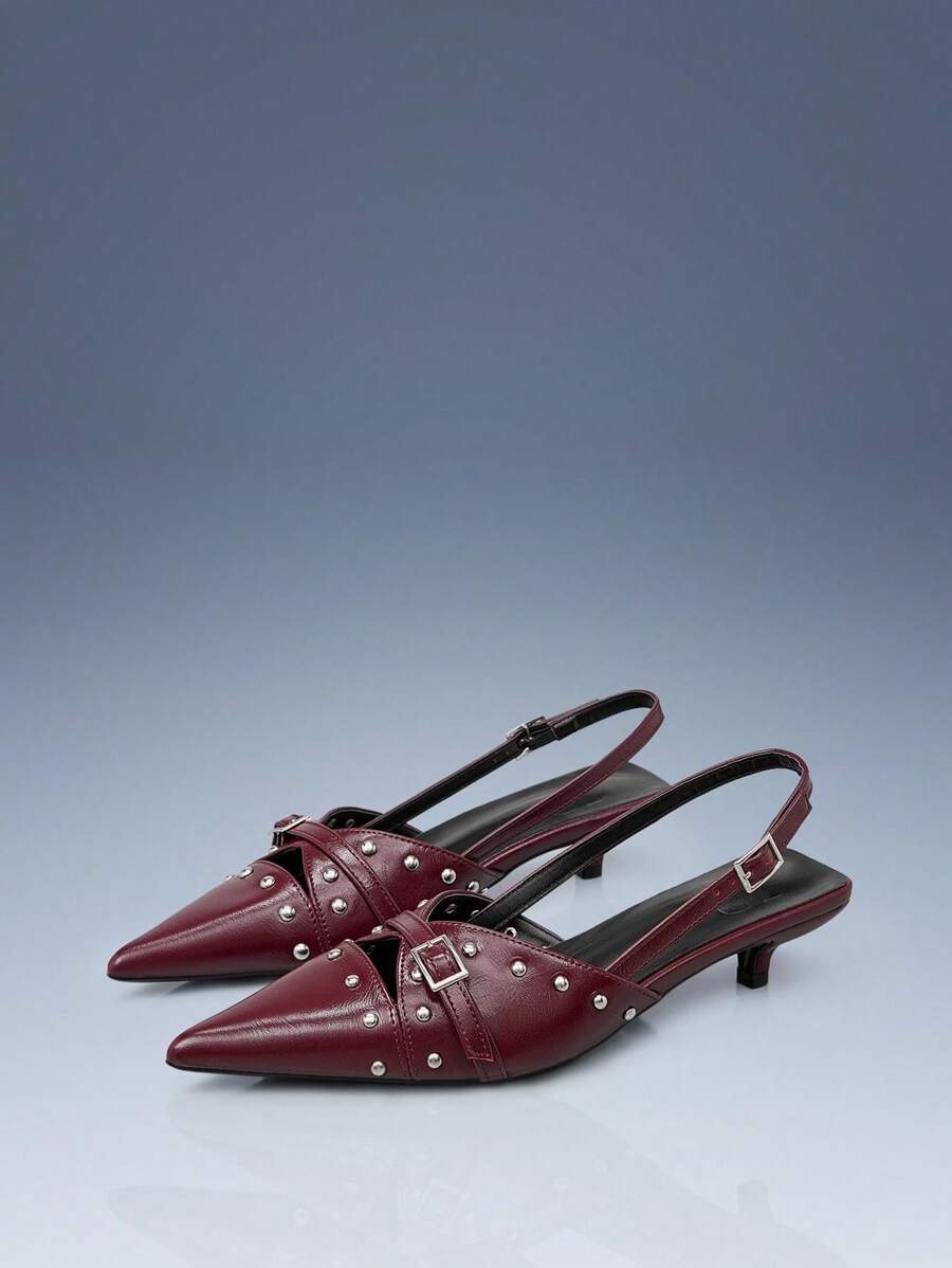 CUCCOO GRLICON Women's Kitten Heel Burgundy High Heels, Motorcycle Style, Y2K, Cool Girl, Back To School, Halloween, Christmas, Party Outfit - Burgundy - View 1