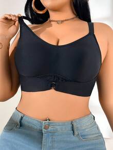 SHEIN 1 件大码蕾丝拼接无钢圈文胸 - 黑色 - 查看 3