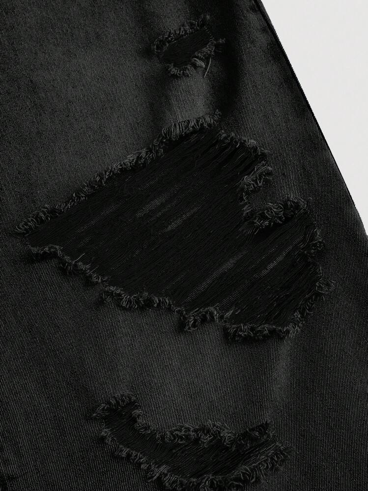 SHEIN MOD 大码女式休闲宽松做旧阔腿牛仔裤，蓝色 - 黑色 - 查看 3