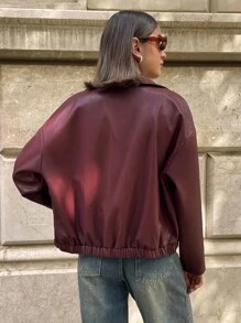 Aloruh Jaqueta Commuter Ancla Vermelha de PU Fashionable & Versátil para Outono/Inverno