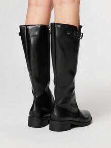 ROMWE Goth بوت نسائية عالية الكعب بتصميم بانك روك وجوث، جلدية بأصبع قدم مدبب وأبازيم، بوت طويلة - الأسود - مشاهدة 6