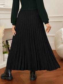 SHEIN Vestido de punto de unicolor para maternidad, falda plisada de línea A de cintura alta