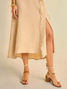 CAJUNI Fustă casual cu crăpături înalte pentru femei