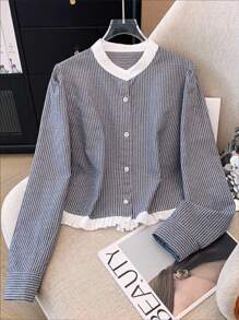 Franclia 条纹拼色休闲通勤简约风格女式上衣