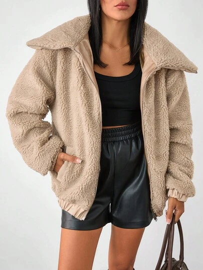 EURMUSE Long Padded Coat With Quilted Design, Large Beige Faux Fur Collar, Waist Tie Belt, Long Sleeves, Warm And Elegant Style, Waterproof Fabric Faux Fur Coat  Faux Fur Jacket Oversized Jacket Shackets For Women Teddy Jacket