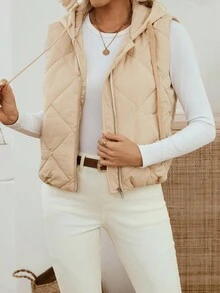 EMERY ROSE Áo khoác không tay có mũ trùm đầu màu trơn thường ngày dành cho nữ, Áo vest phao thu đông dành cho nữ Áo vest có mũ trùm đầu Áo vest có đệm Áo vest chần bông Quần áo mùa đông dành cho nữ Áo khoác mùa đông Áo khoác mùa đông Áo khoác mùa đông dành cho nữ Quần áo mùa thu dành cho nữ Quần áo mùa đông dành cho nữ Quần áo mùa thu Quần áo mùa đông dành cho nữ - Màu Khaki - Xem 5