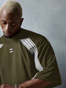 NEON BLANC 男士街头时尚针织长袖丝带刺绣圆领T恤，适合夏季 - 軍綠色 - 查看 5