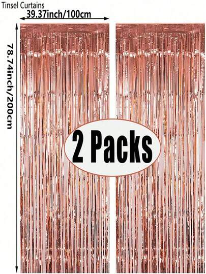 1/2/3/4/5pcs Rose Gold Party Backdrops, Metallic Foil Fringe Metallic Tinsel Curtains, Birthday Party Wedding Decoration Supplies