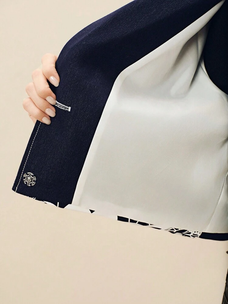 Women's Personalized Positioning Silkscreen Splice Long Sleeve Short Jacket, New Autumn/Winter Design