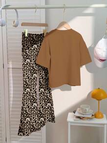 SHEIN 青少年女孩休闲简约短袖上衣和裤子两件套，夏季 - 白色 - 查看 2