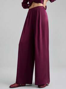 Ontre 现代都市风格，简约舒适，松紧腰带斜纹面料裤，日常/通勤/休闲装，商务休闲装，2025年新款，初秋 - 酒紅色 - 查看 6