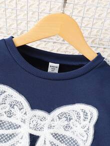 Sparklyn 青少年女孩休闲蝴蝶结运动衫和裤子套装 - 藍色 - 查看 3