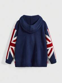 ROMWE Grunge Punk Cárdigan holgado de punto con estampado de bandera británica, estilo retro Y2K para mujer - Multicolor - Ver 2