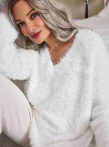 EMERY ROSE Women Holiday Vacation Party Fashion Casual Versatile Knit Sweater, Sexy - White - View 1
