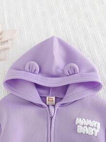 Cozy Pixies Chaqueta casual con capucha y cremallera, estampado de letras, versátil para bebé niña - Púrpura malva - Ver 5