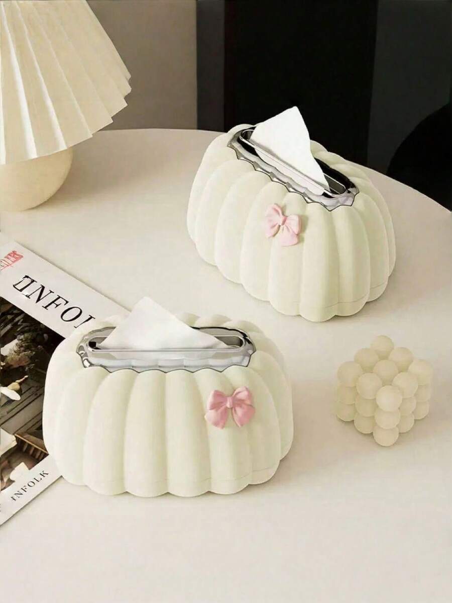 SHEIN 1 件南瓜形纸巾盒架（带弹簧）、桌面纸巾架、装饰纸巾盒（适用于家庭厨房卧室客厅餐厅）、创意纸巾收纳盒、家居装饰、浴室装饰、浴室收纳盒、夏季家居创意纸巾盒、办公室客厅 - 彩色 - 查看 1