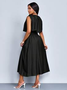 SOLERSUN Women's Spring Summer Solid Color Simple Daily Wear Ruched Sleeveless Midi Dress Elevated Elegance - Black - View 2