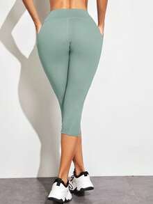 Powerista Quần legging thể thao đơn giản, thời trang, màu trơn, quần tập yoga mặc hàng ngày cho nữ - màu xanh lá - Xem 3